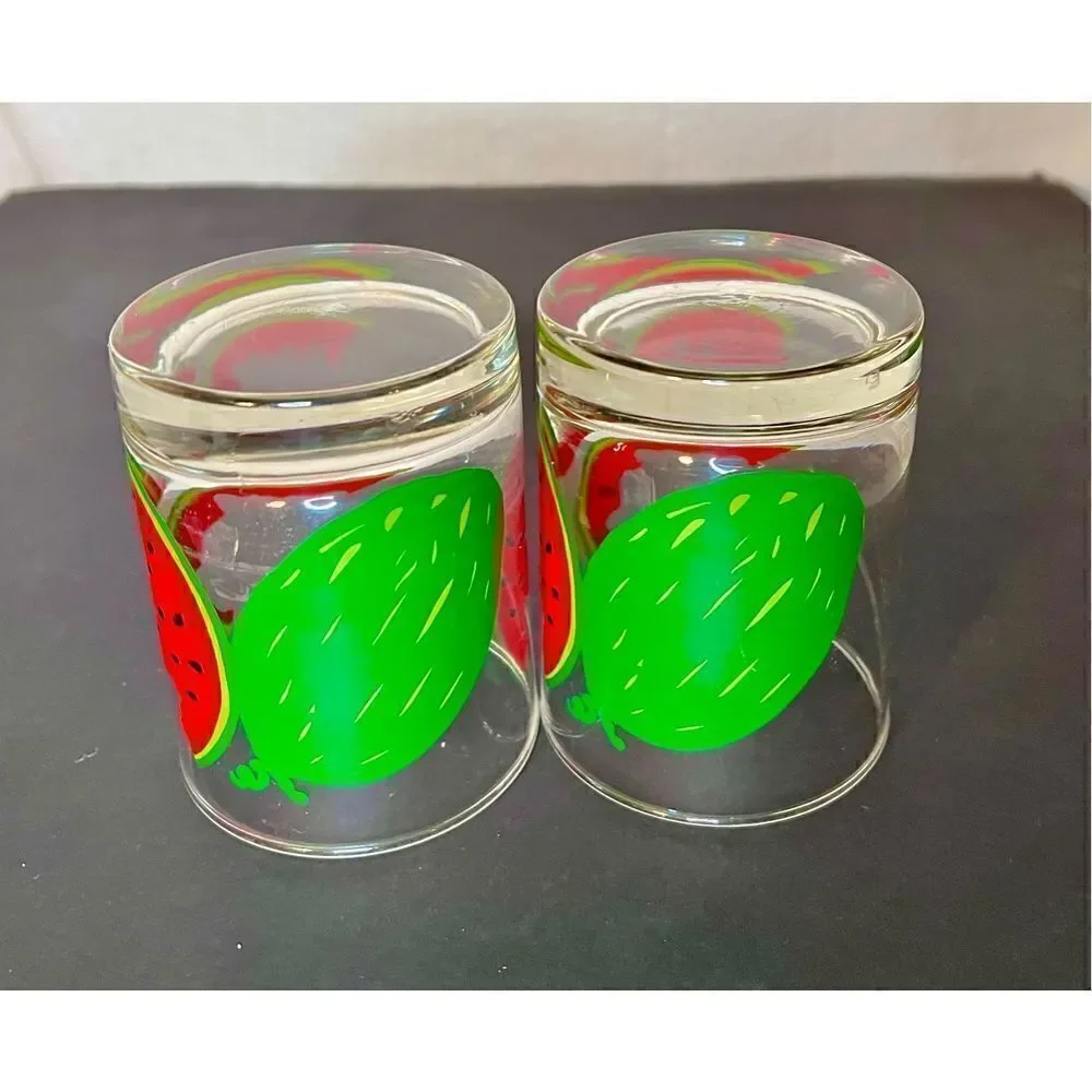 2 Vintage Watermelon Glasses, Lowballs, Cocktail Glasses EVC